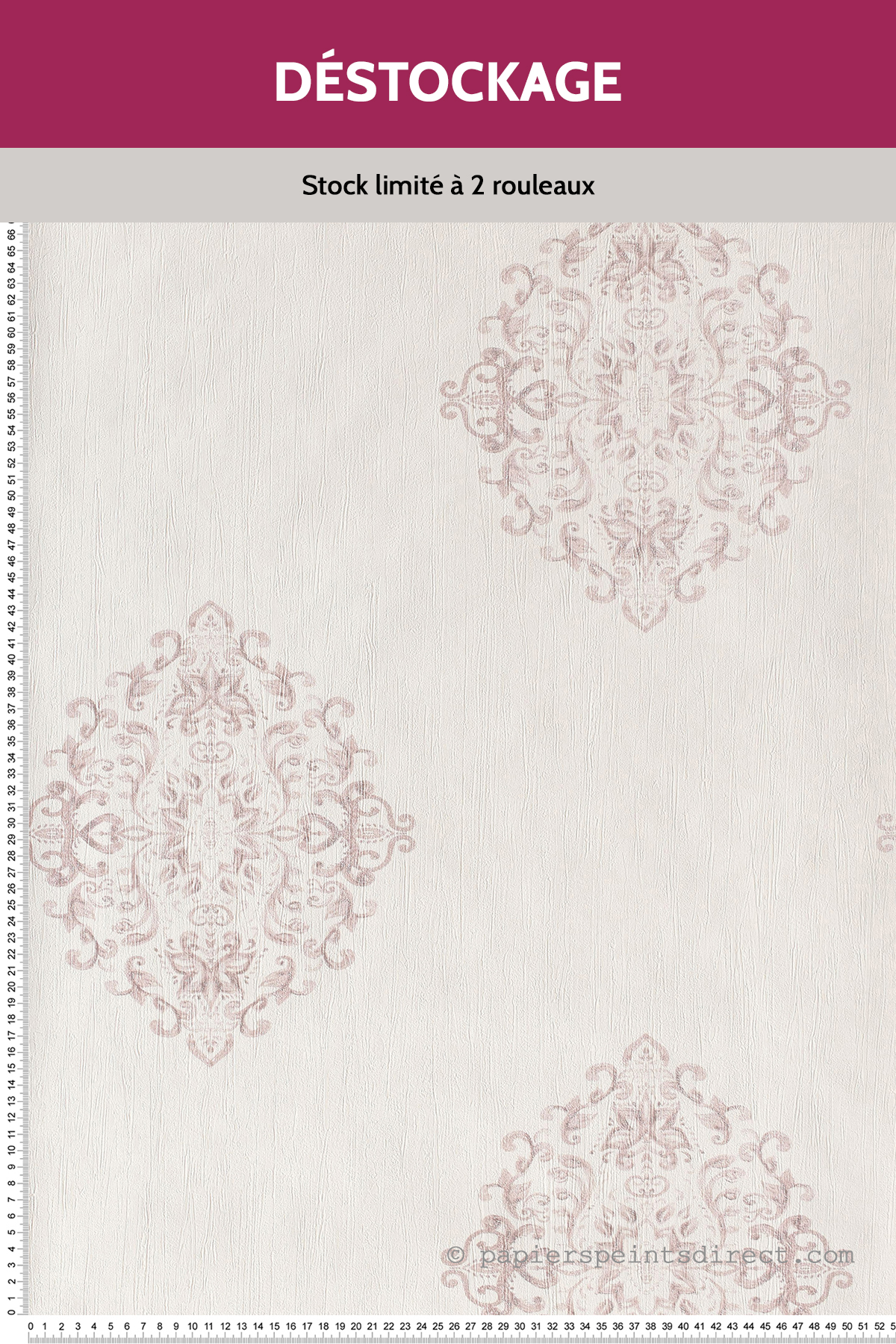 Papier peint Destockage - Motif placé blanc rose - Ambassade