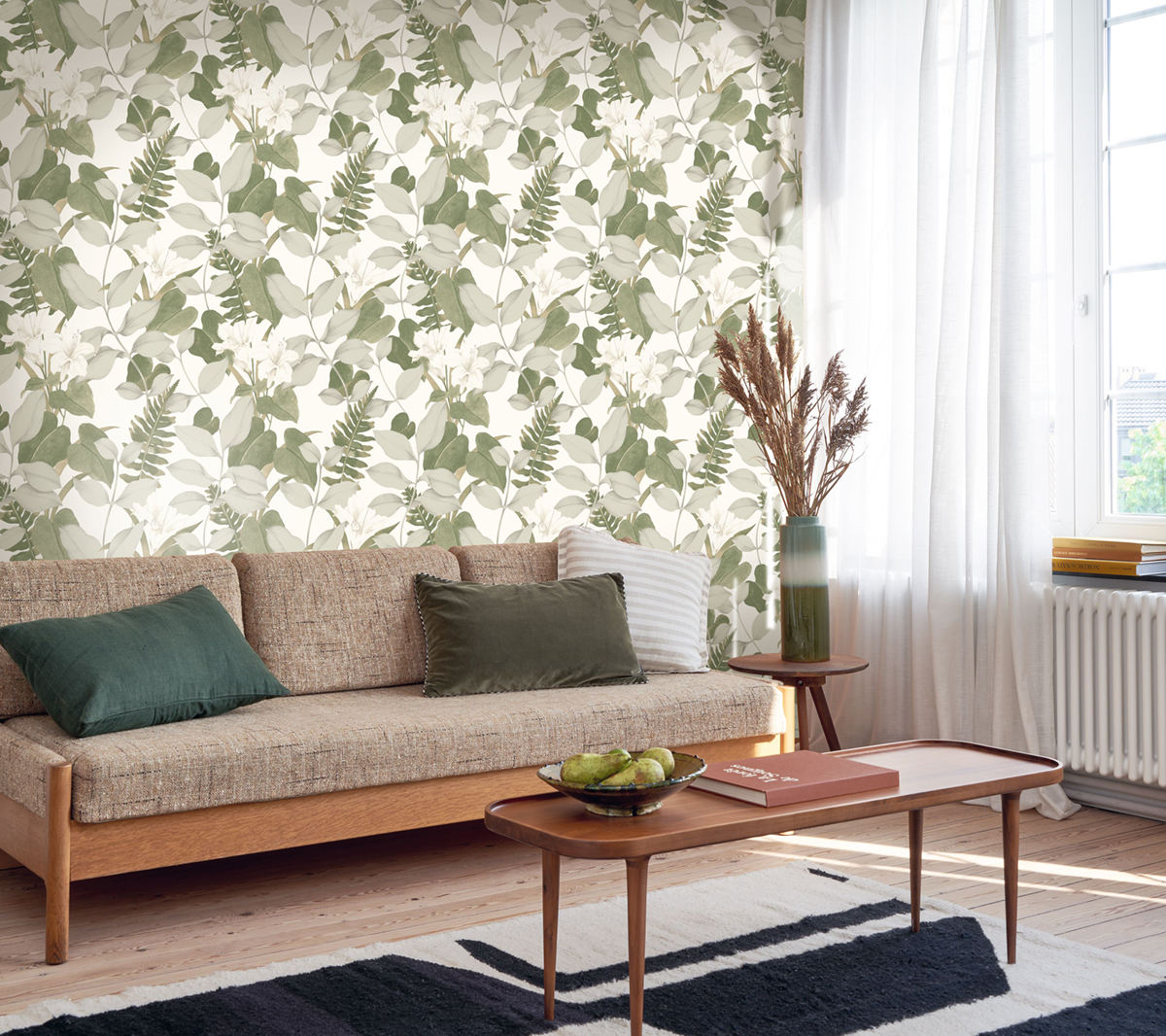 Papier peint Lys Feuille Royal Lily vert cendré argenté - Soliflore de Casadéco | Réf. SOLI200267212