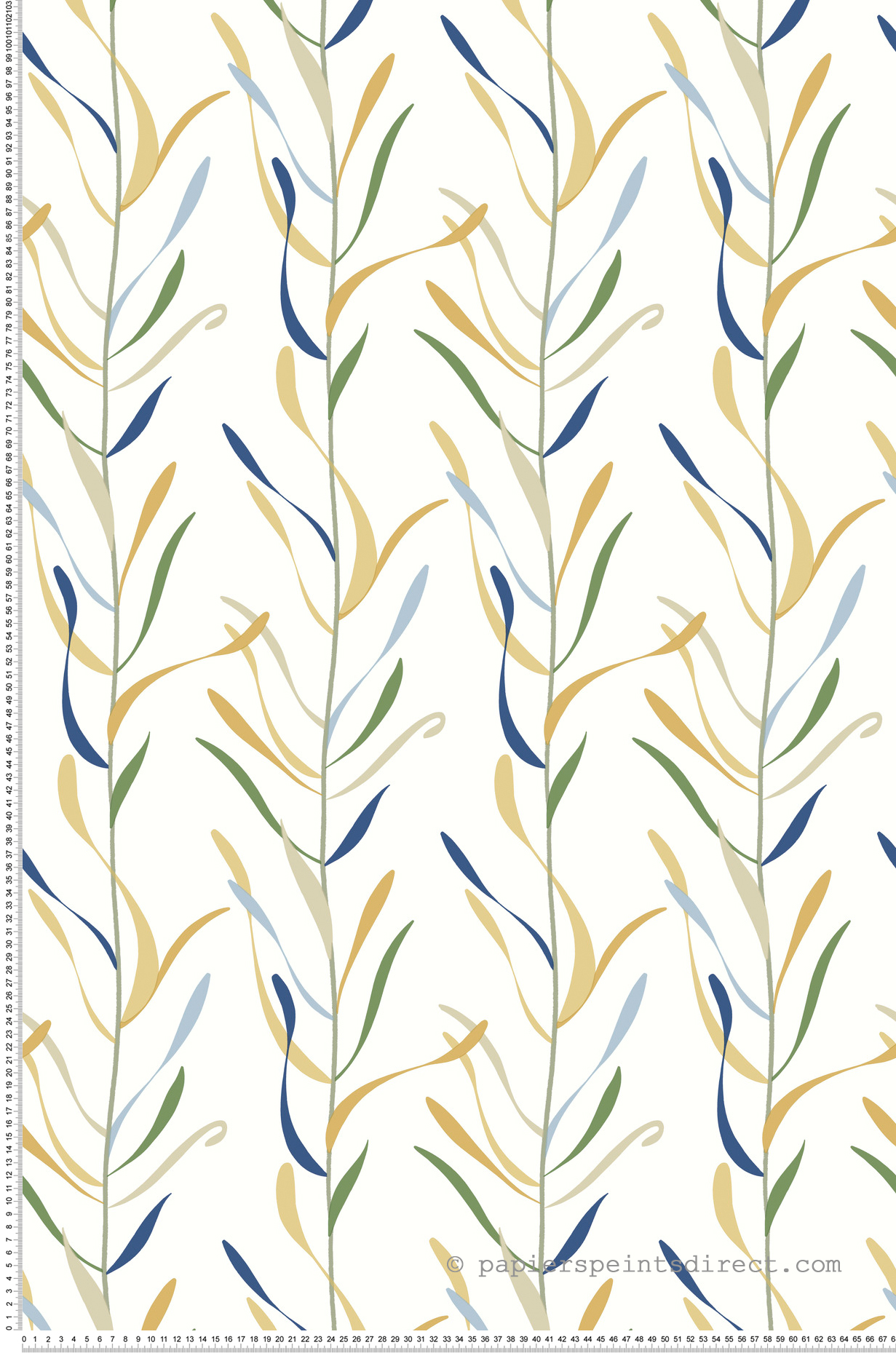 Papier peint Rayure Vigne de Chloé jaune bleu vert - Greenhouse de York (Initiales) | Réf. INI-GO8325