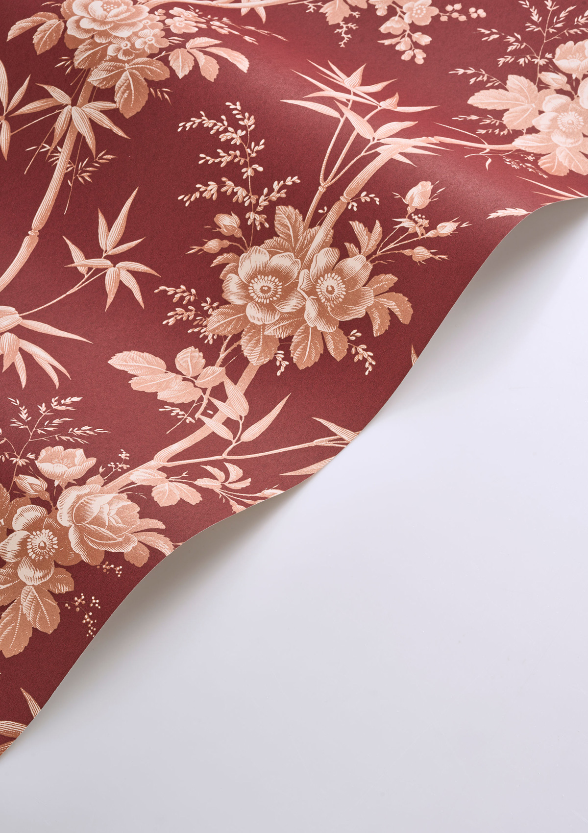 Papier peint Fleurs Flânerie bordeaux rose gold - Les Belles Toiles De Jouy 2 de Casadéco VAGUE | Réf. BTJD201708778