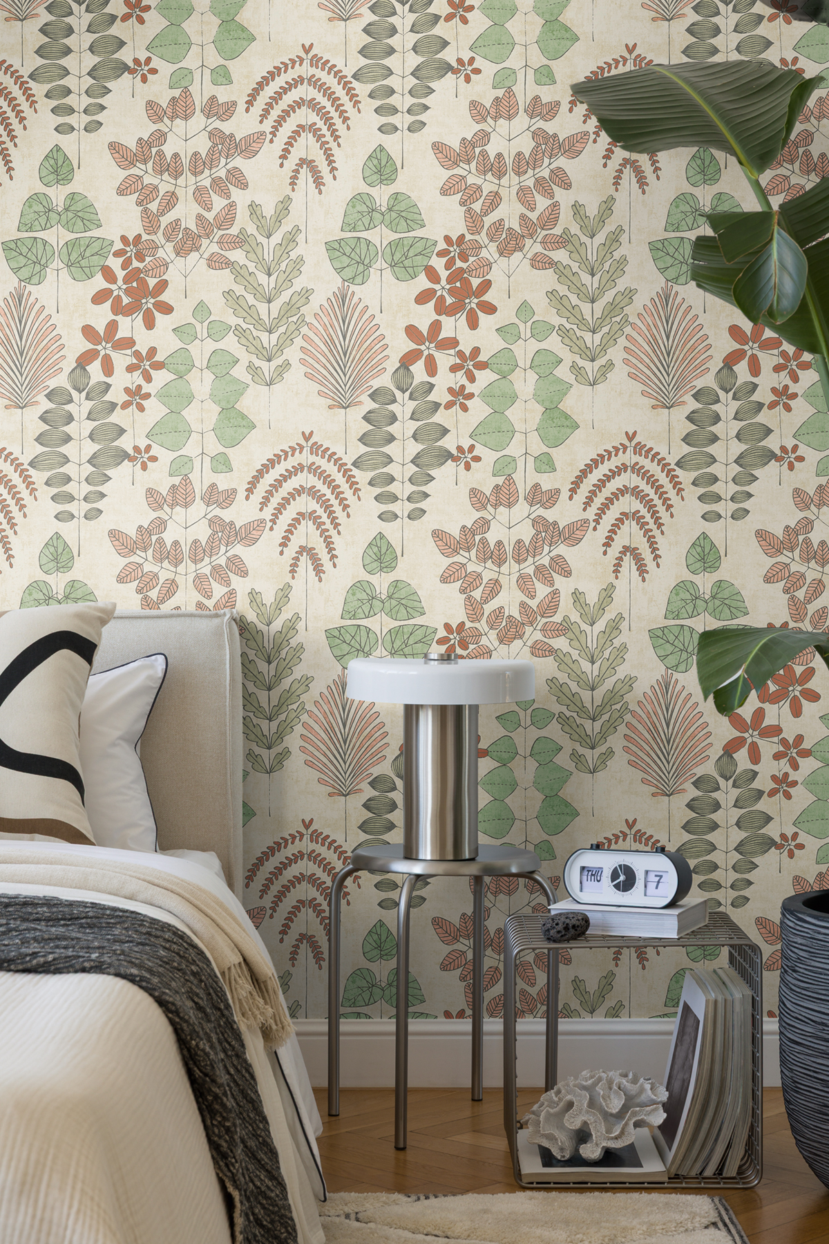 Papier peint Herbier Graphique Athyrium vert terracotta - Nordic Feeling d'A.S. Création