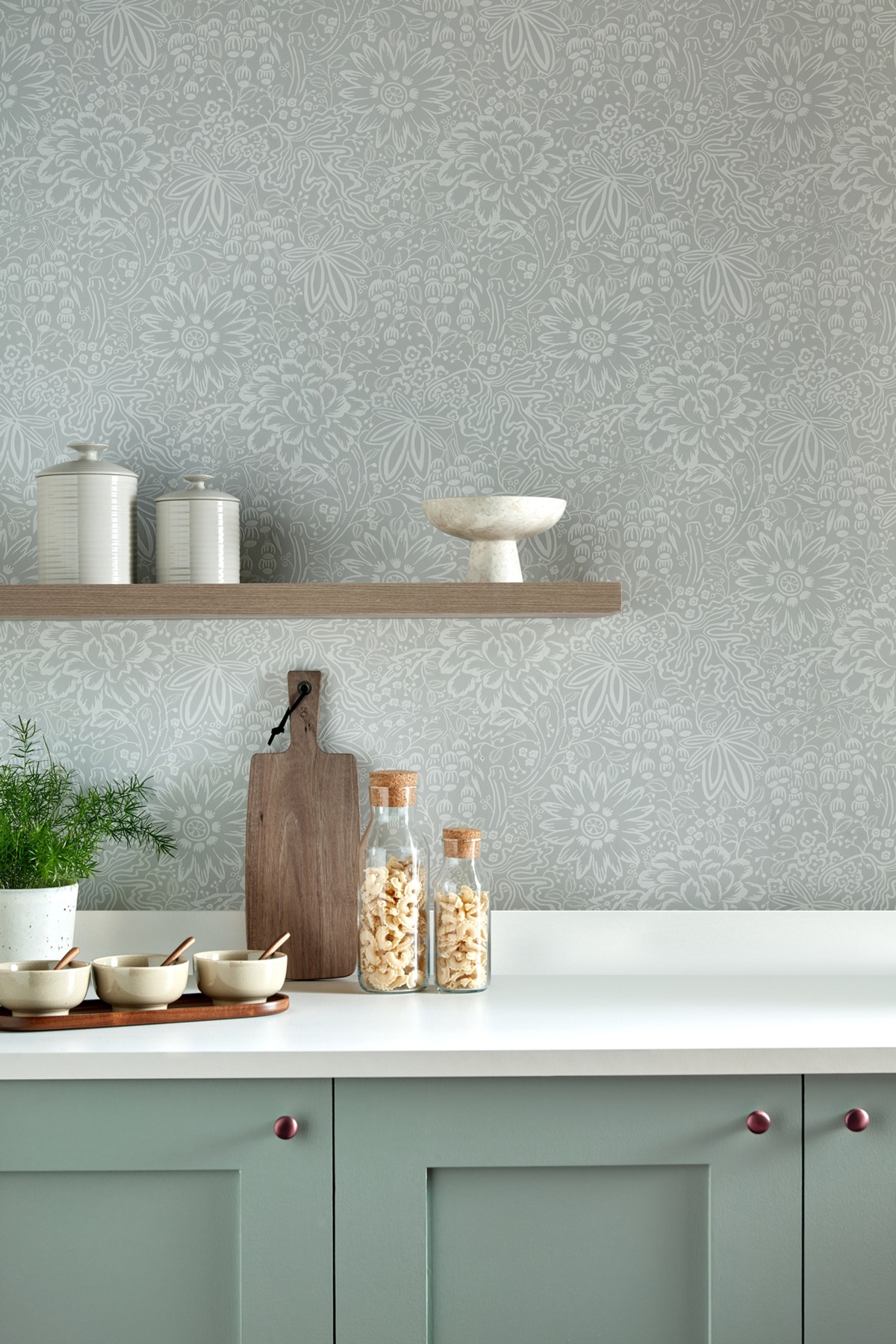 Papier peint Fleurs Peony Garden gris - V&A Decorative Papers III d'Initiales | Réf. INI-2513-188-03