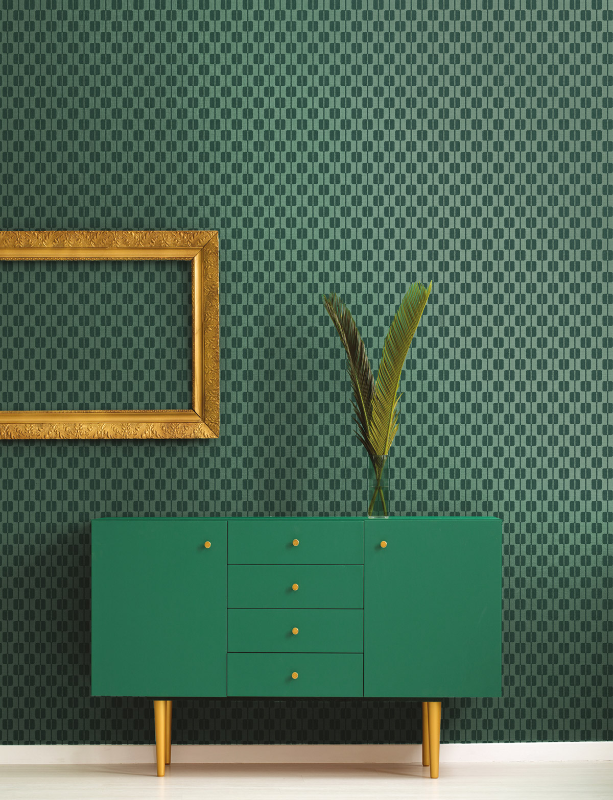 Papier peint Forme Rétro bleu canard vert - Seven de Montecolino | Réf. MC-30175