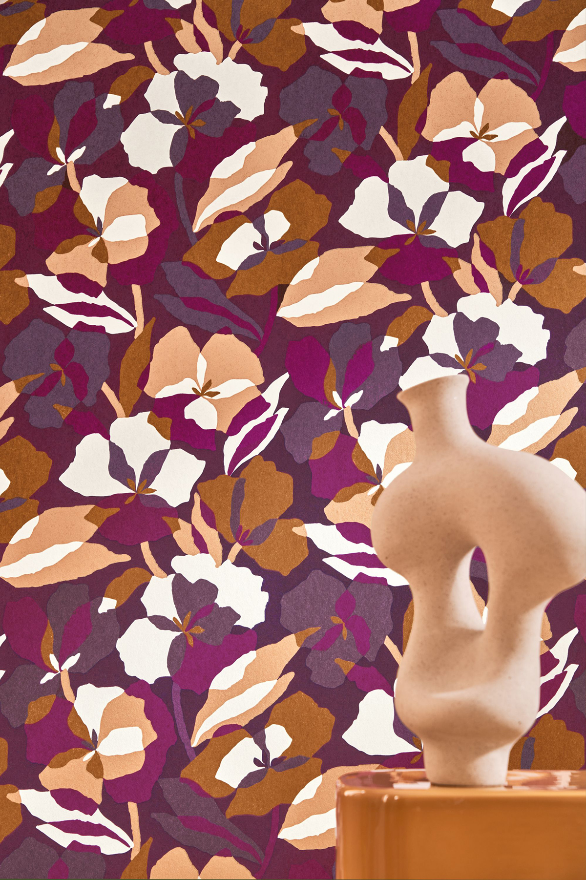 Papier peint Fleur Design Amaryllis aubergine cuivré - Jardin Félicia de Casamance AMB2| Réf. CAS-76581018