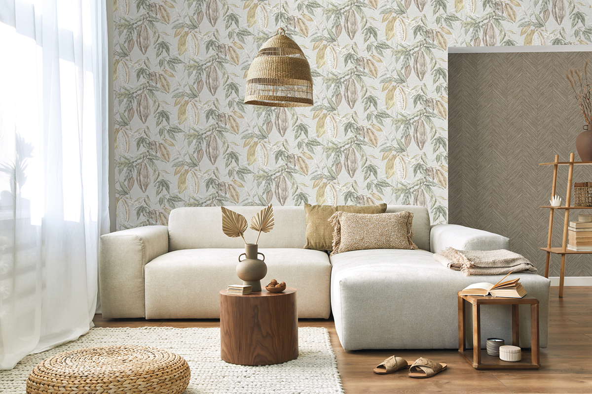 Papier peint Cacao Fève vert beige - Fidji de Lutèce | Réf. LTC-8500-2
