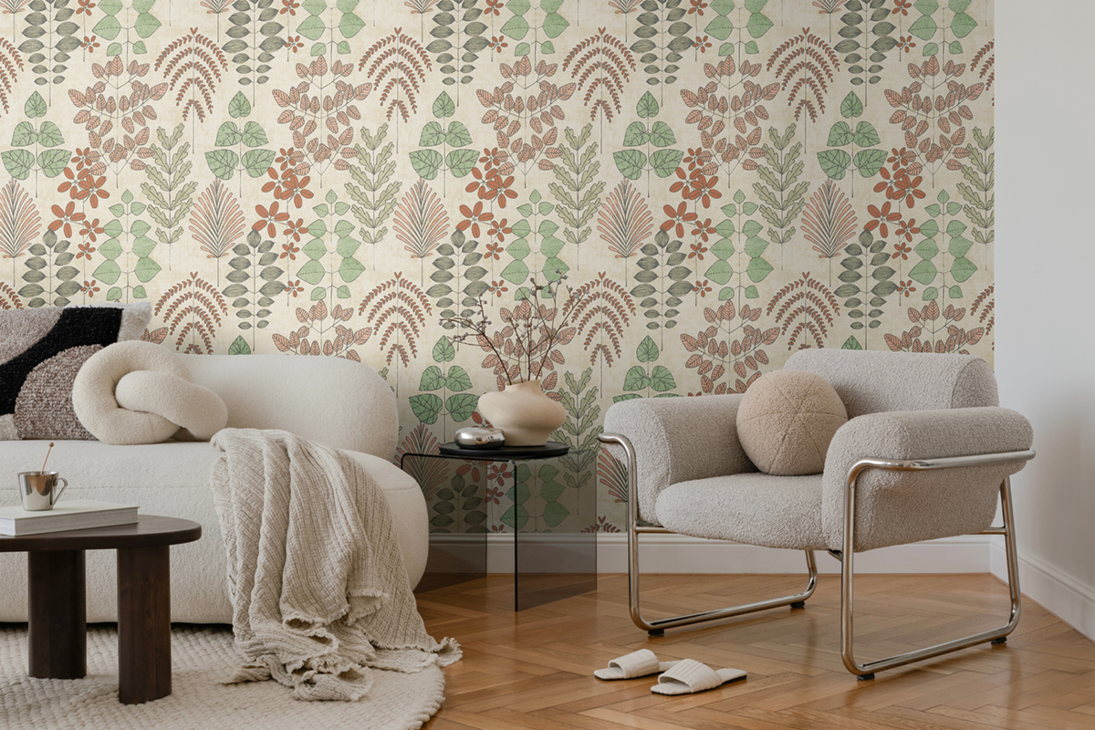 Papier peint Herbier Graphique Athyrium vert terracotta - Nordic Feeling d'A.S. Création AMB3 | Réf. AS-791492