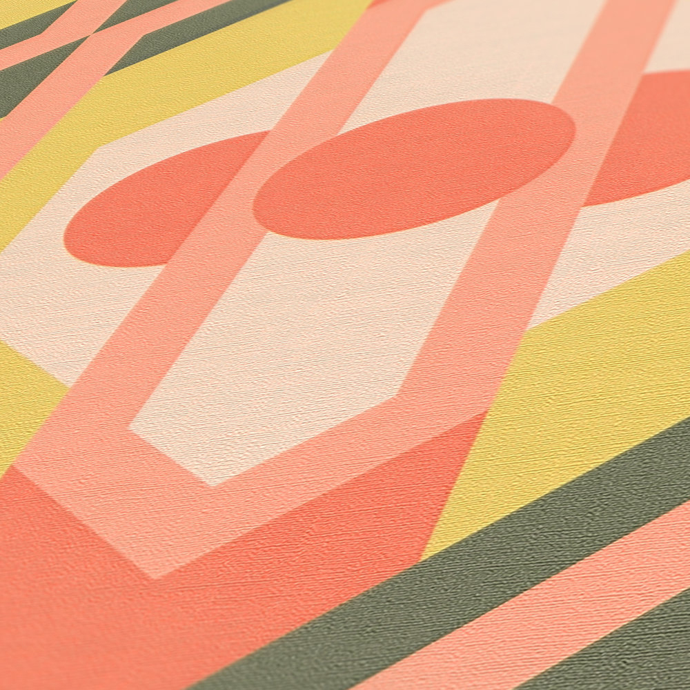 Papier peint Géométrique Vintage vert rouge - Retro Chic d'A.S. Création AMB4 | Réf. AS-395313