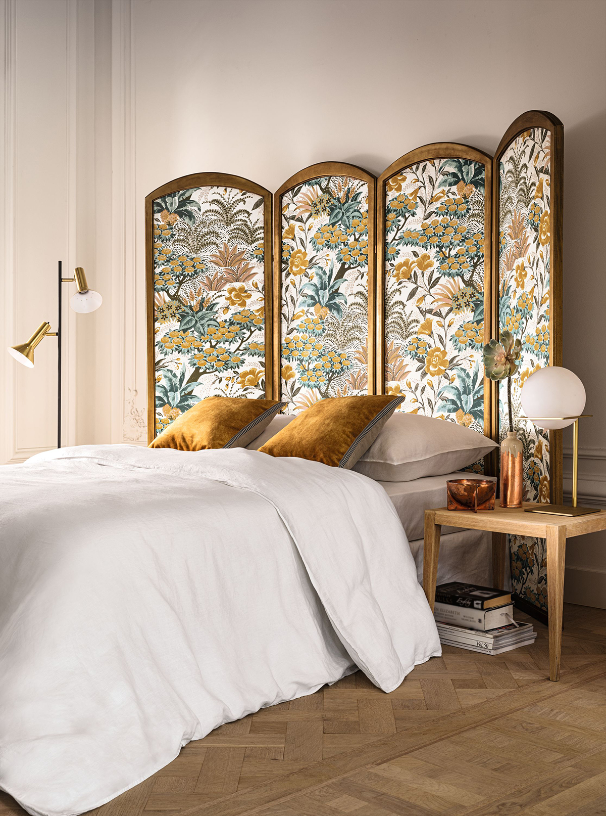 Papier peint Arbre et Feuillage Alba blanc et jaune - Eté Indien de Casamance | Réf. CAS-75080100