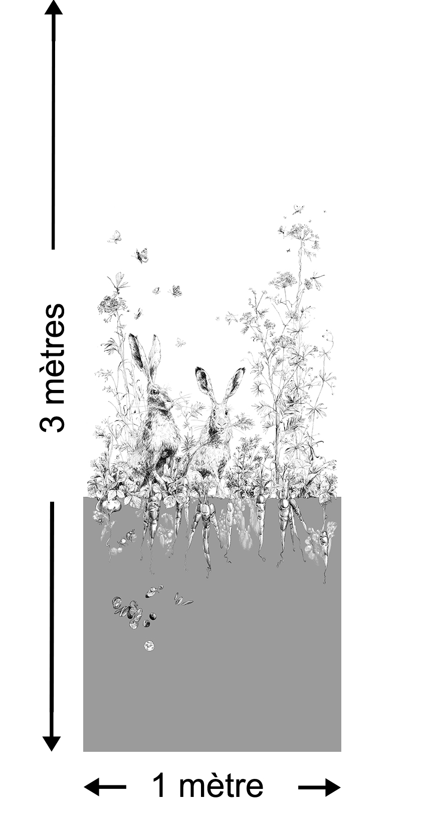 Papier peint Lièvres GAUCHES gris