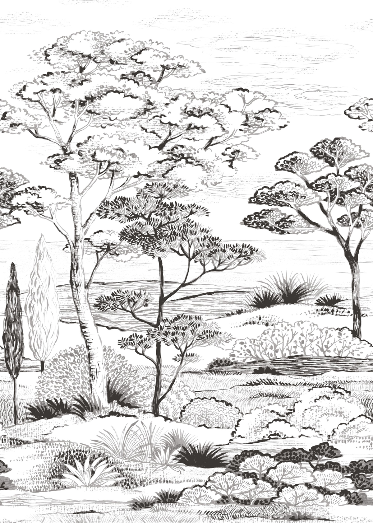 Papier peint panoramique Arbre Piana M noir blanc 200x280 - Wonderwalls de Casadéco | Réf. WDWS89159003
