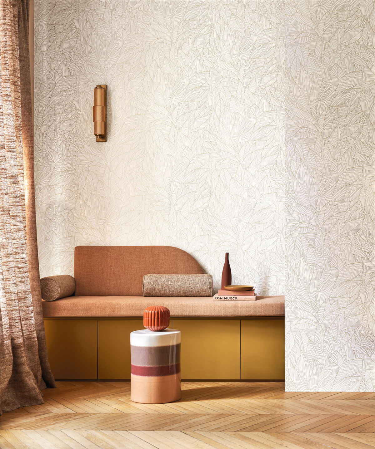 Papier peint Nervure de Feuille Hosta ivoire doré - Jardin Félicia de Casamance | Réf. CAS-76602140