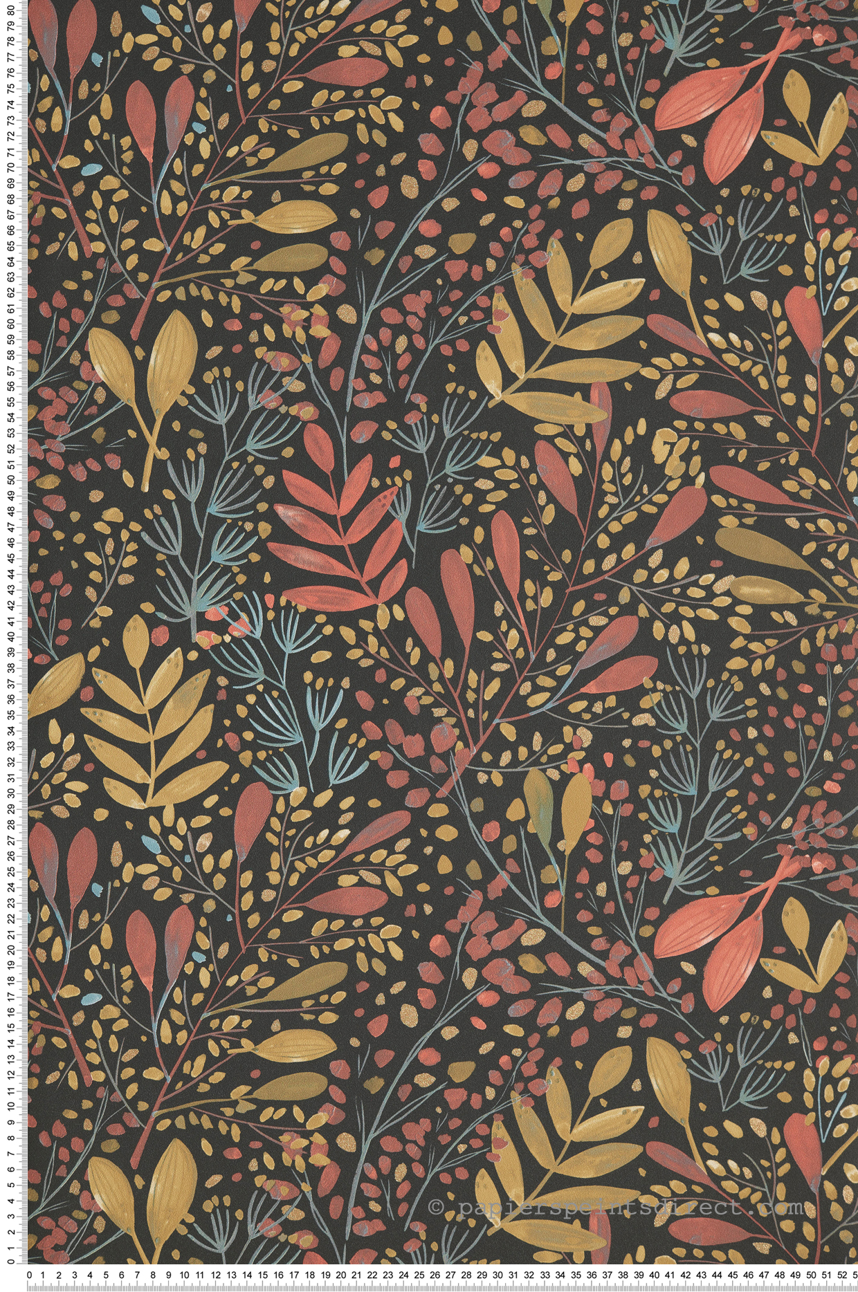 Papier peint feuilles Joy Corail/Moutarde/Noir - Green Life de Casélio | Réf. GNL101694129