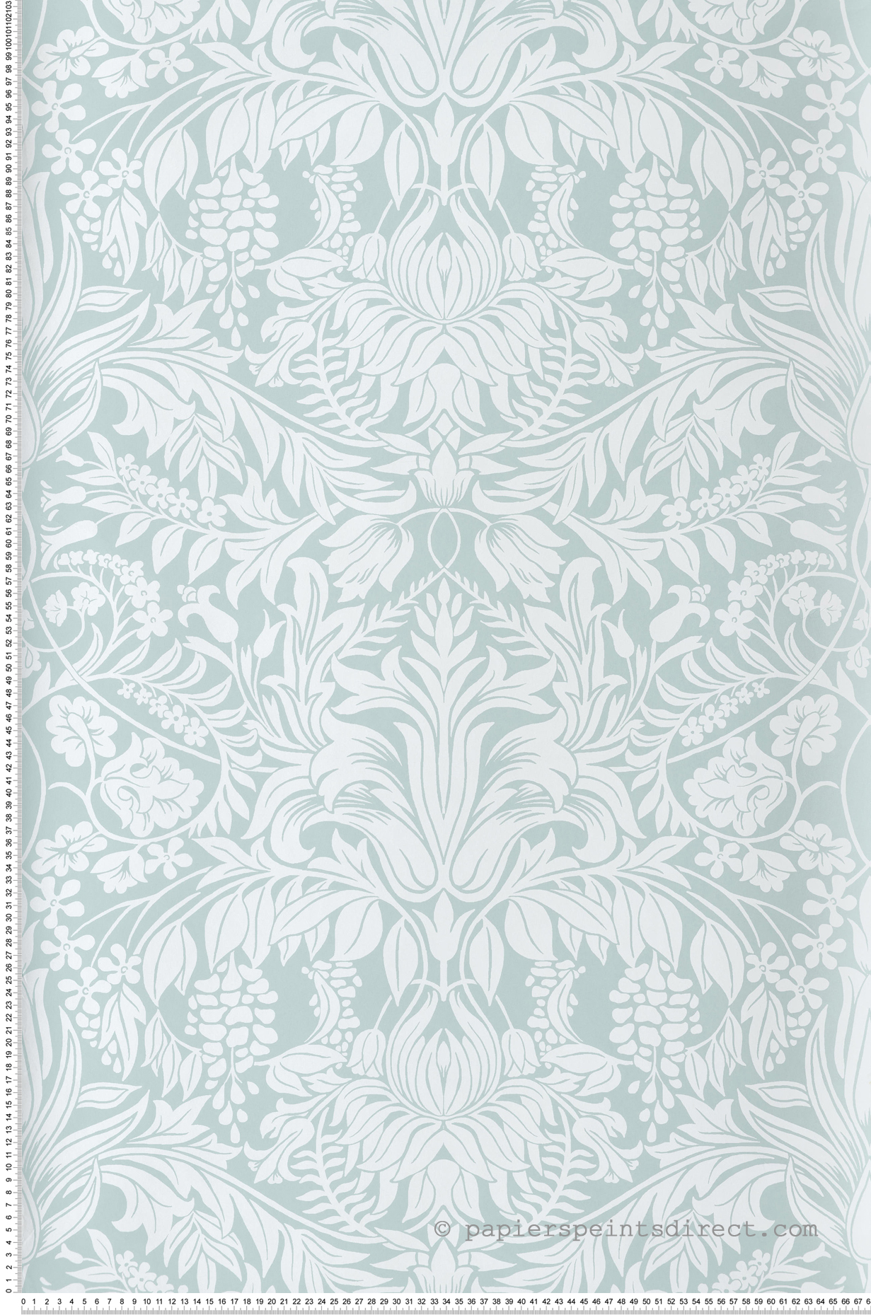 Papier peint Damassé de Glycines vert d'eau - Arts & Crafts d'Initiales | Réf. INI-AC9192