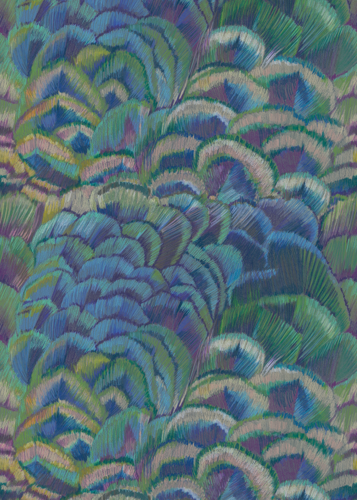 Papier peint panoramique Plumes vert/violet - Encyclopedia de Casadéco | Réf. ENCY83366568