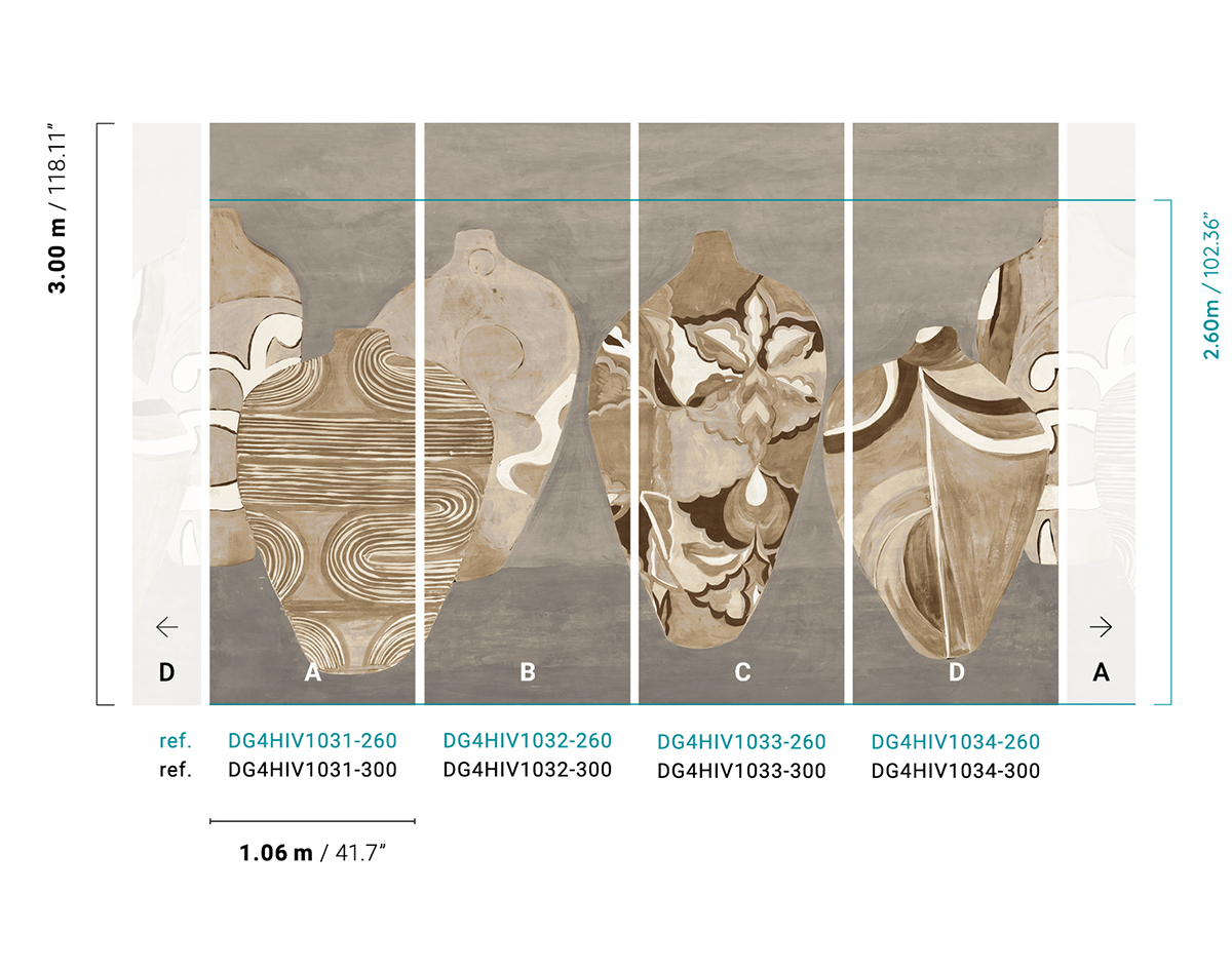 Papier peint panoramique Vase Hiva gris - A H260 - Terra de Masureel | Réf. MAS-DG4HIV1031-260