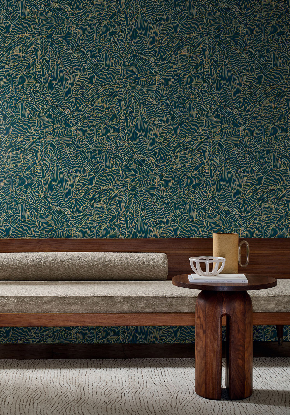 Papier peint Nervure de Feuille Hosta bleu marine doré - Jardin Félicia de Casamance | Réf. CAS-76602752