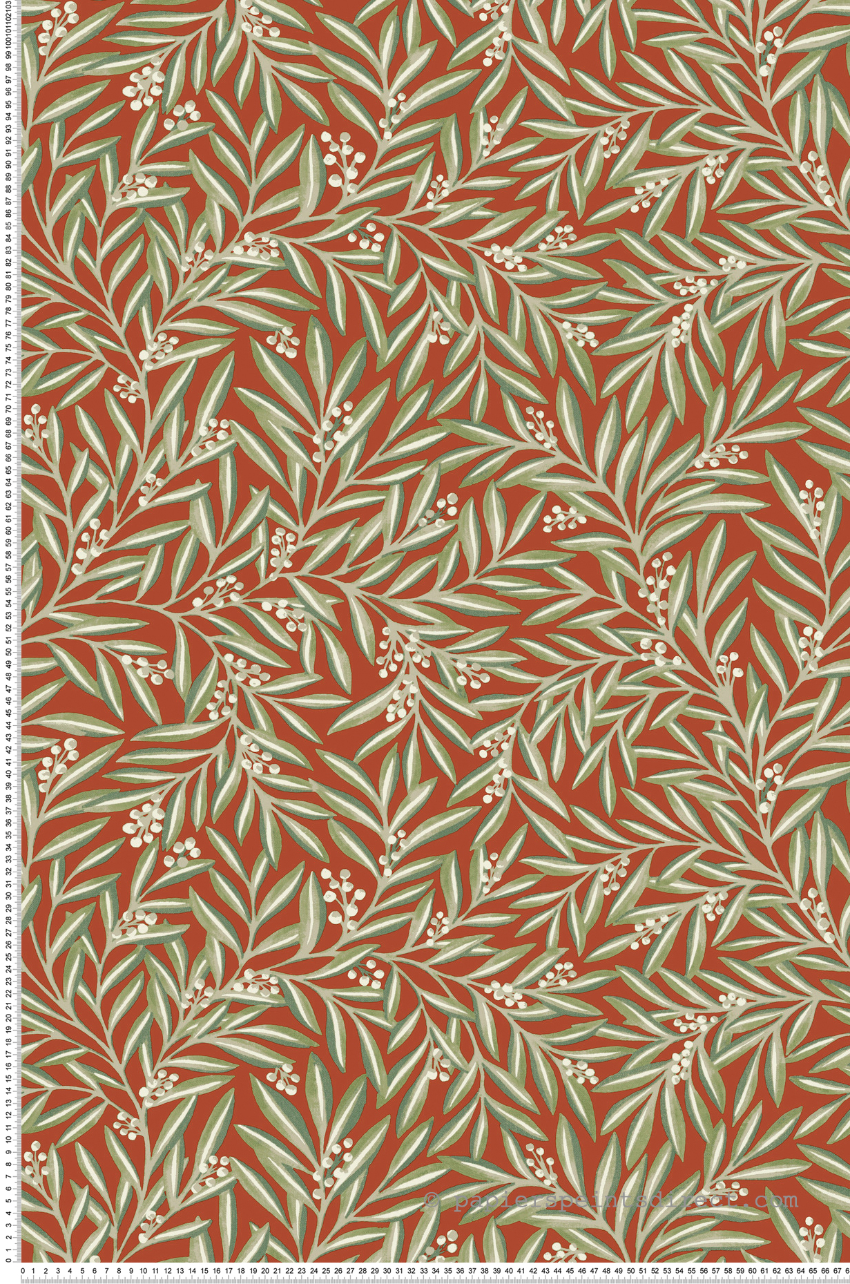 Papier peint Feuillage Sorbier vert orange - Arts & Crafts d'Initiales | Réf. INI-AC9131