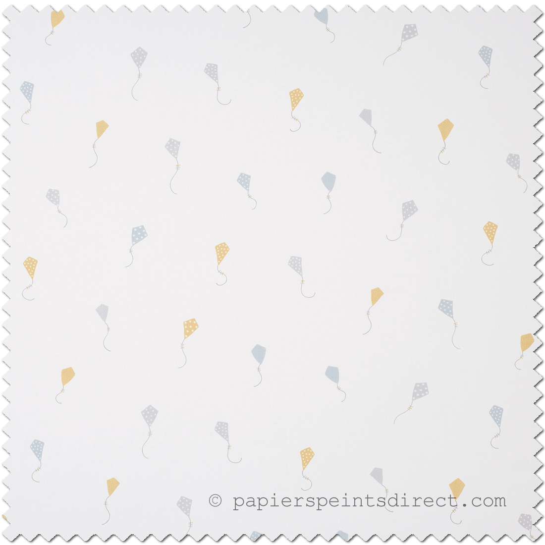 Tissu Cerfs-volants bleus - moutarde - My Little World de Casadéco