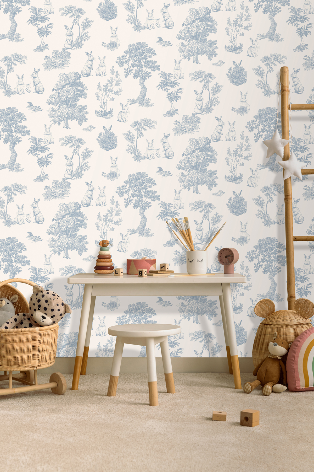 Papier peint Enfant Toile de Jouy Lapin bleu - Sweet Dreams d'Ugépa | Réf. UGP-N07101