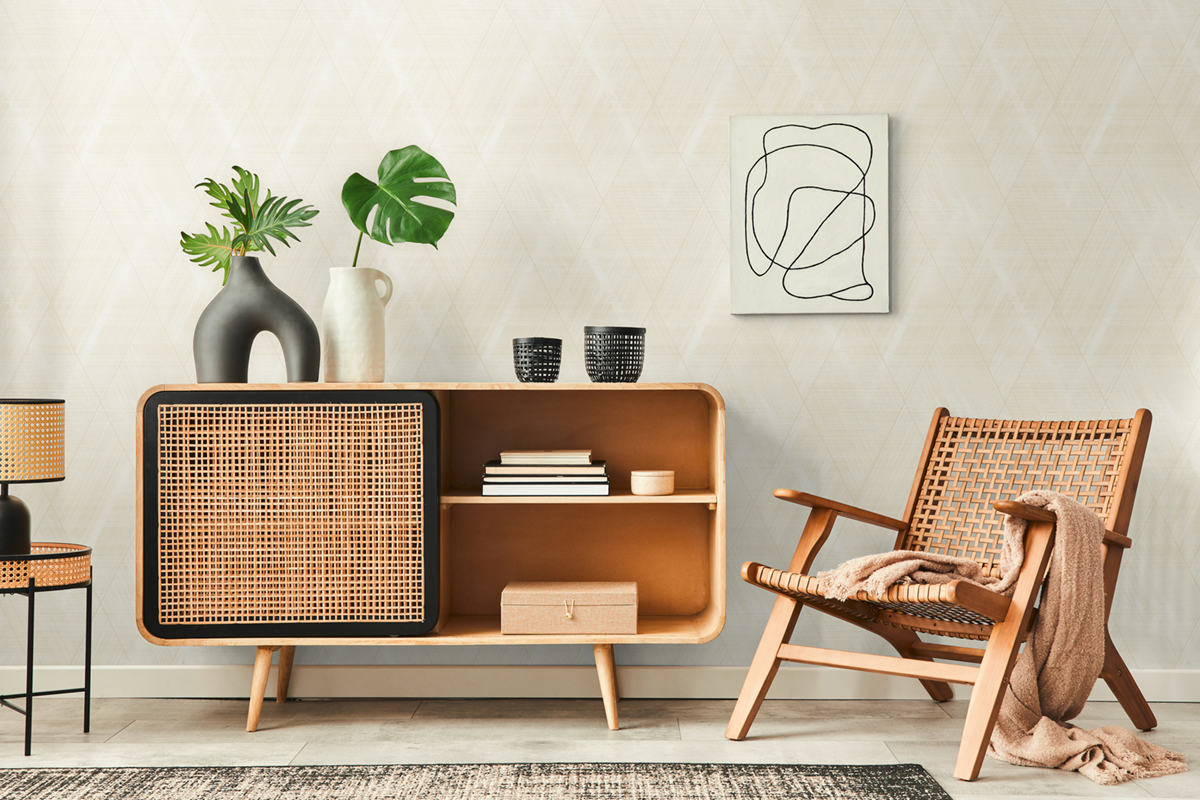 Papier peint Losange Géo Textile beige nacré - The BOS d'A.S. Création | Réf. AS-388244