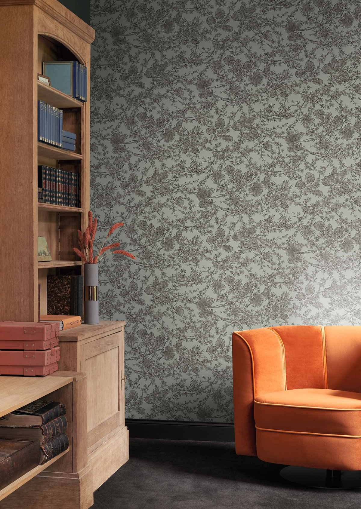 Papier peint Jardin Des Plantes Velours bleu irisé - Les Belles Toiles De Jouy de Casadéco AMBV | Réf. LBTJ88027314