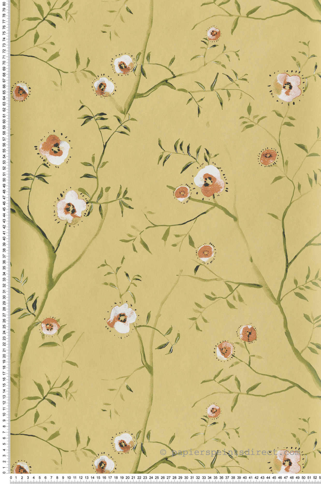 Papier peint Fleurs Japonaises Sari vert citron métallisé - Summer de Masureel | Réf. MAS-SUM204