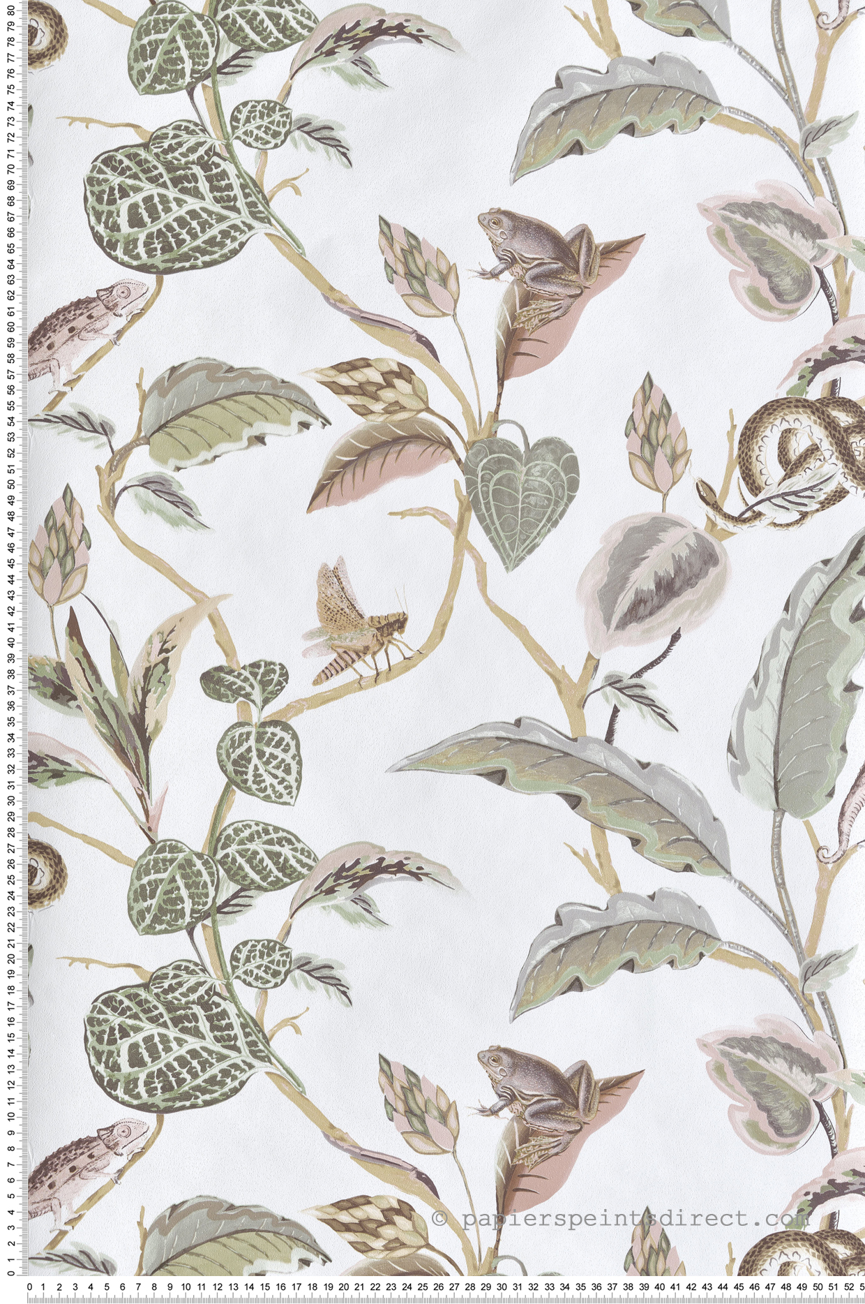 Papier peint Animaux Botanique Feuillage vert rose doré - Maison Paradis de Lutèce | Réf. LTC-MP15507