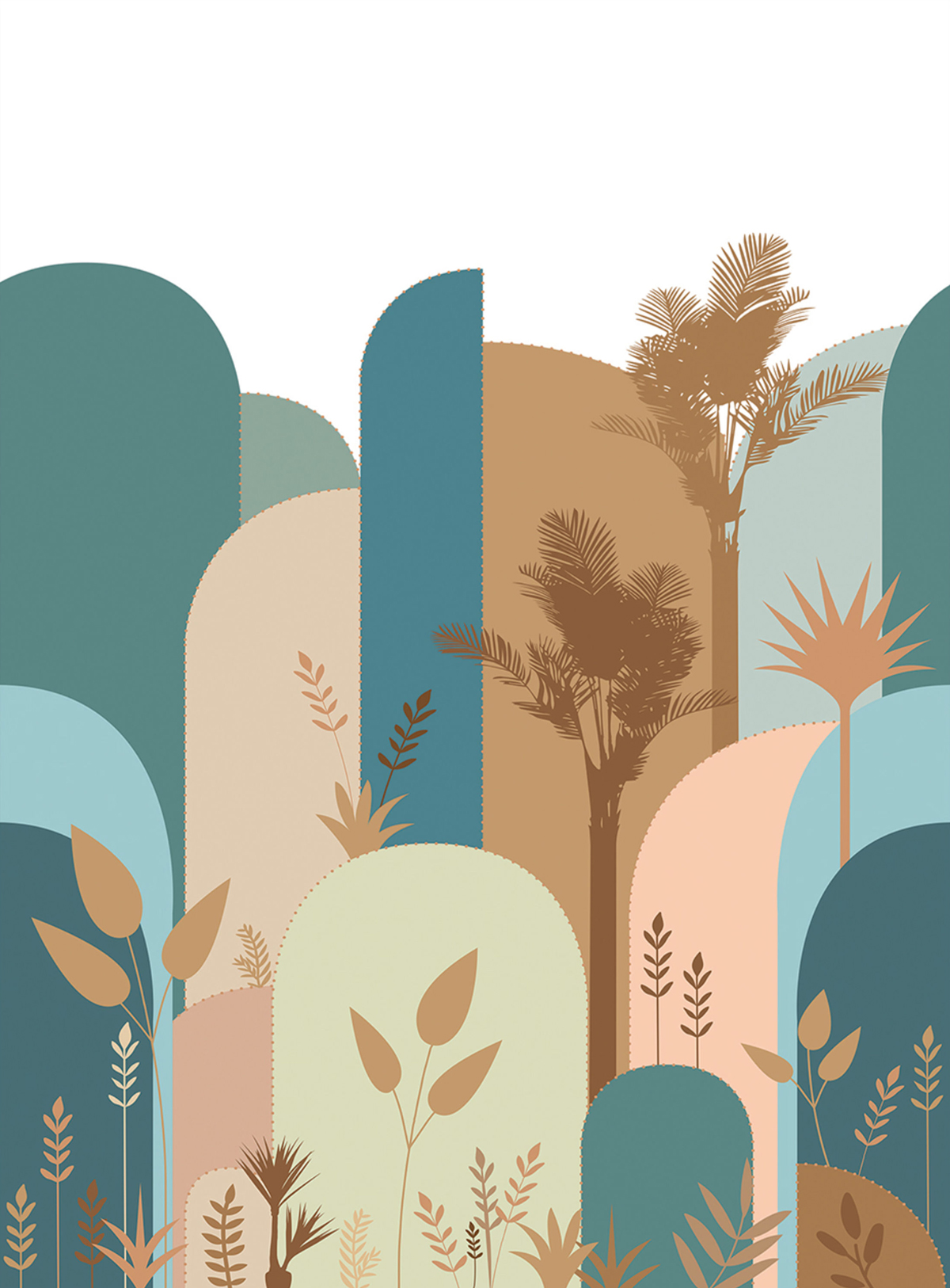 Papier peint panoramique Palmes Elton bleu turquoise L 200x310 - Golden Age de Casélio | Réf. GAG103846404