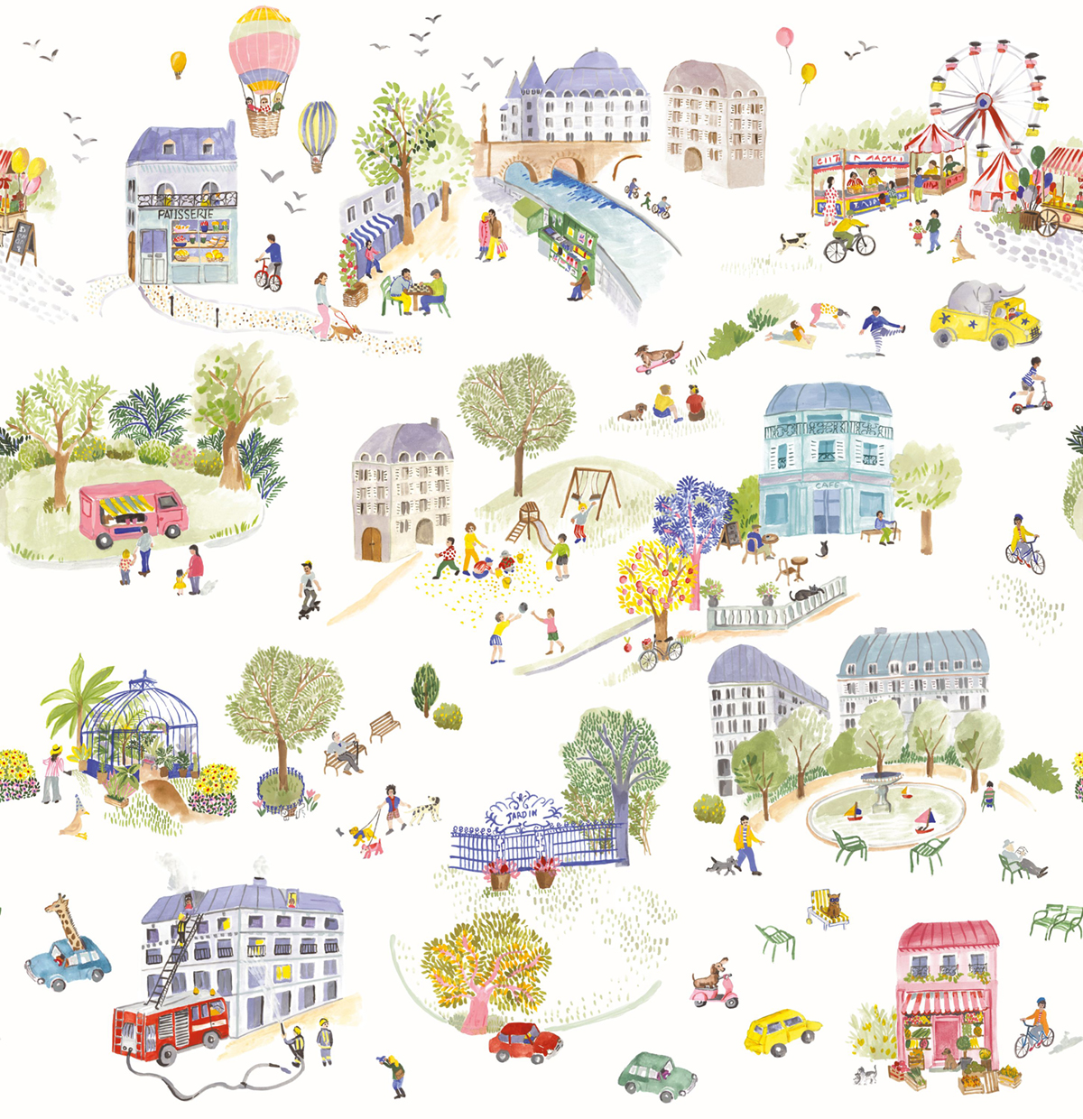 Papier peint Panoramique Dreaming Village multicouleurs 300X310 - Happy Kids Club de Casélio | Réf. HKC107709909