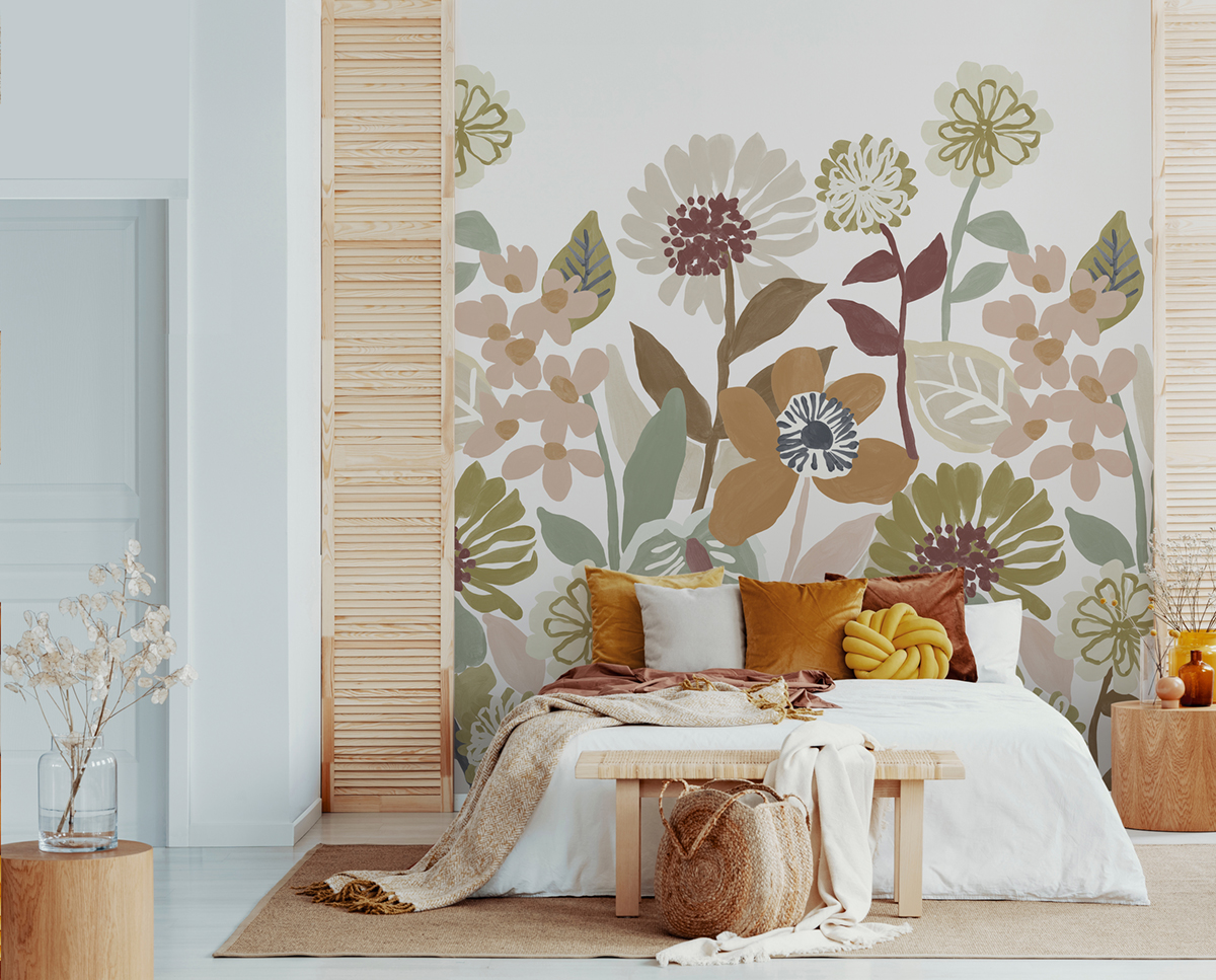 Papier peint Panoramique Fleurs Peintes brun vert - Poésie de Lutèce | Réf. LTC-51252507