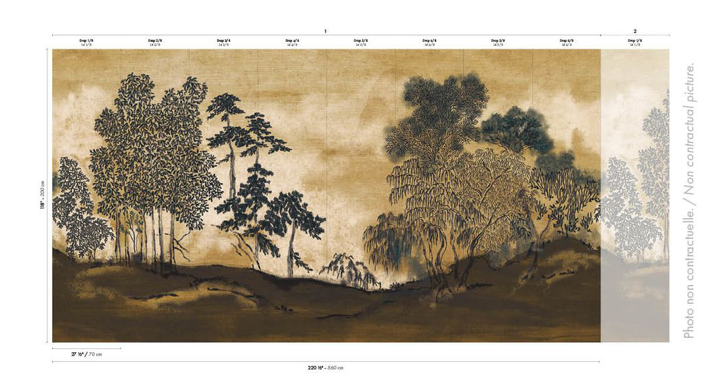 Papier peint panoramique Jardin Japonais Koraku brun doré - Panoramas 4 de Casamance AMBR | Réf. CAS-76720304