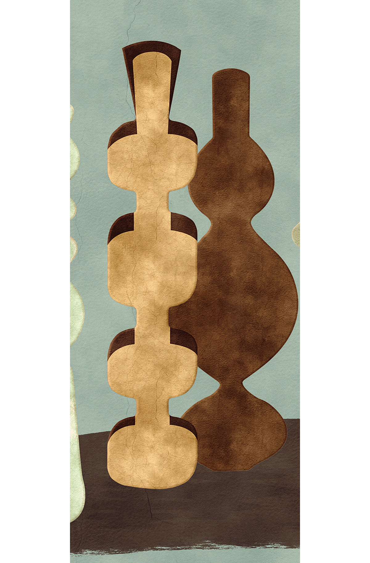 Papier peint panoramique Poterie Design vert d'eau - B H260 - Terra de Masureel | Réf. MAS-DGPOT1042-260