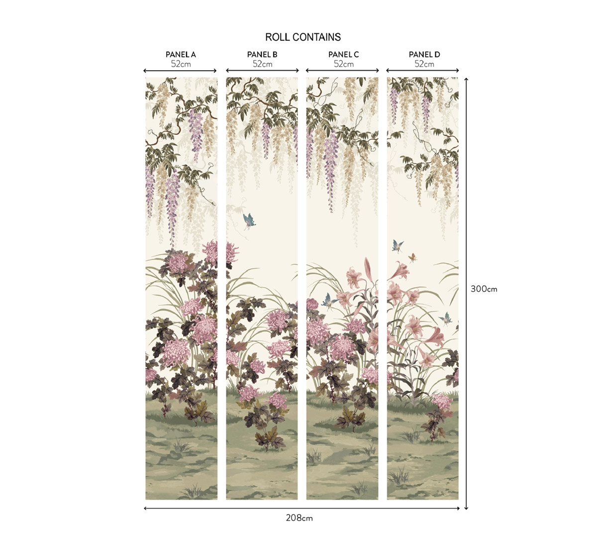 Papier peint panoramique Floral Wisteria Bloom naturel - V&A Decorative Papers III d'Initiales AMBR | Réf. INI-2513-191-02