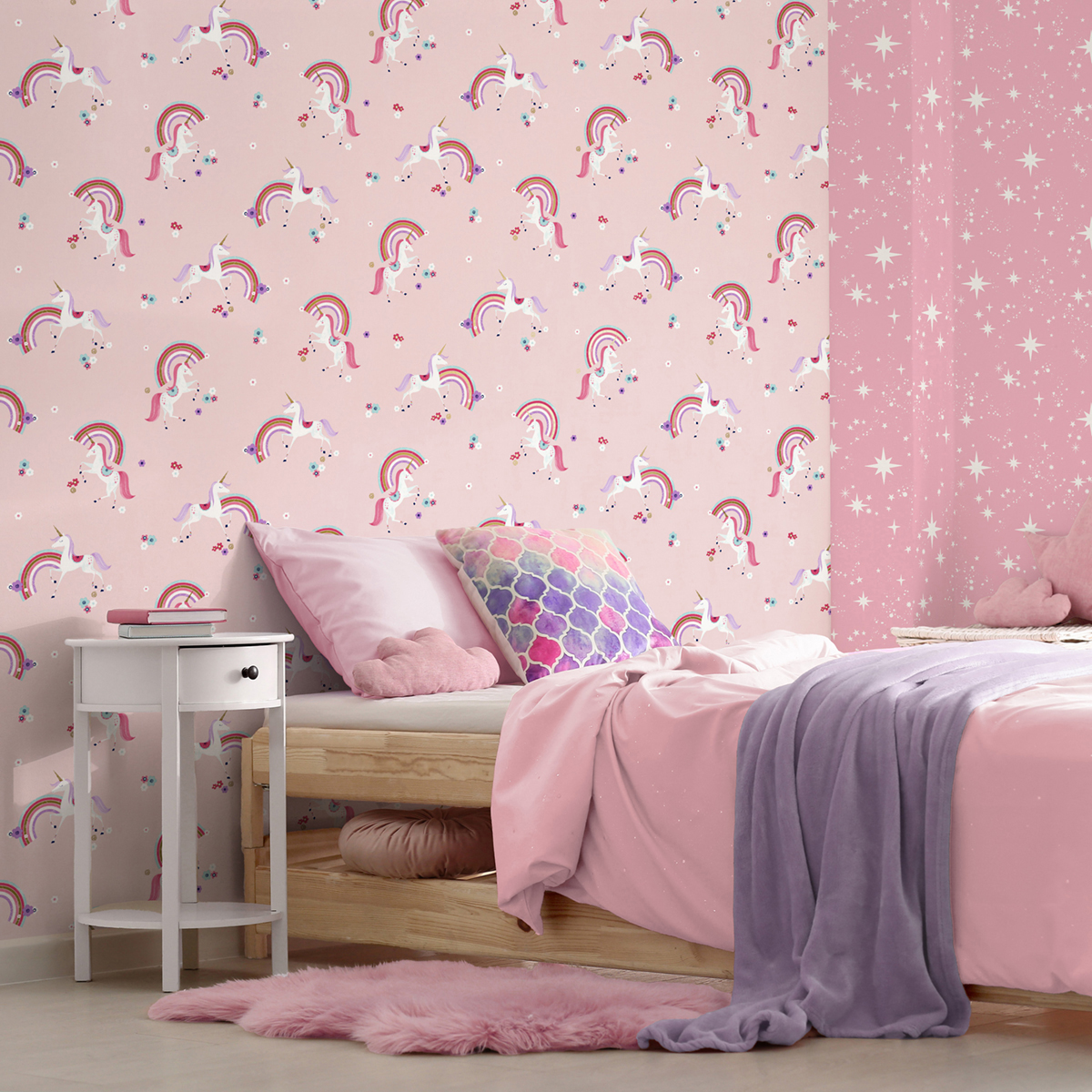 Papier peint Licorne Arc en Ciel rose - Imagine de Lutèce AMB2 | Réf. LTC-DL27565