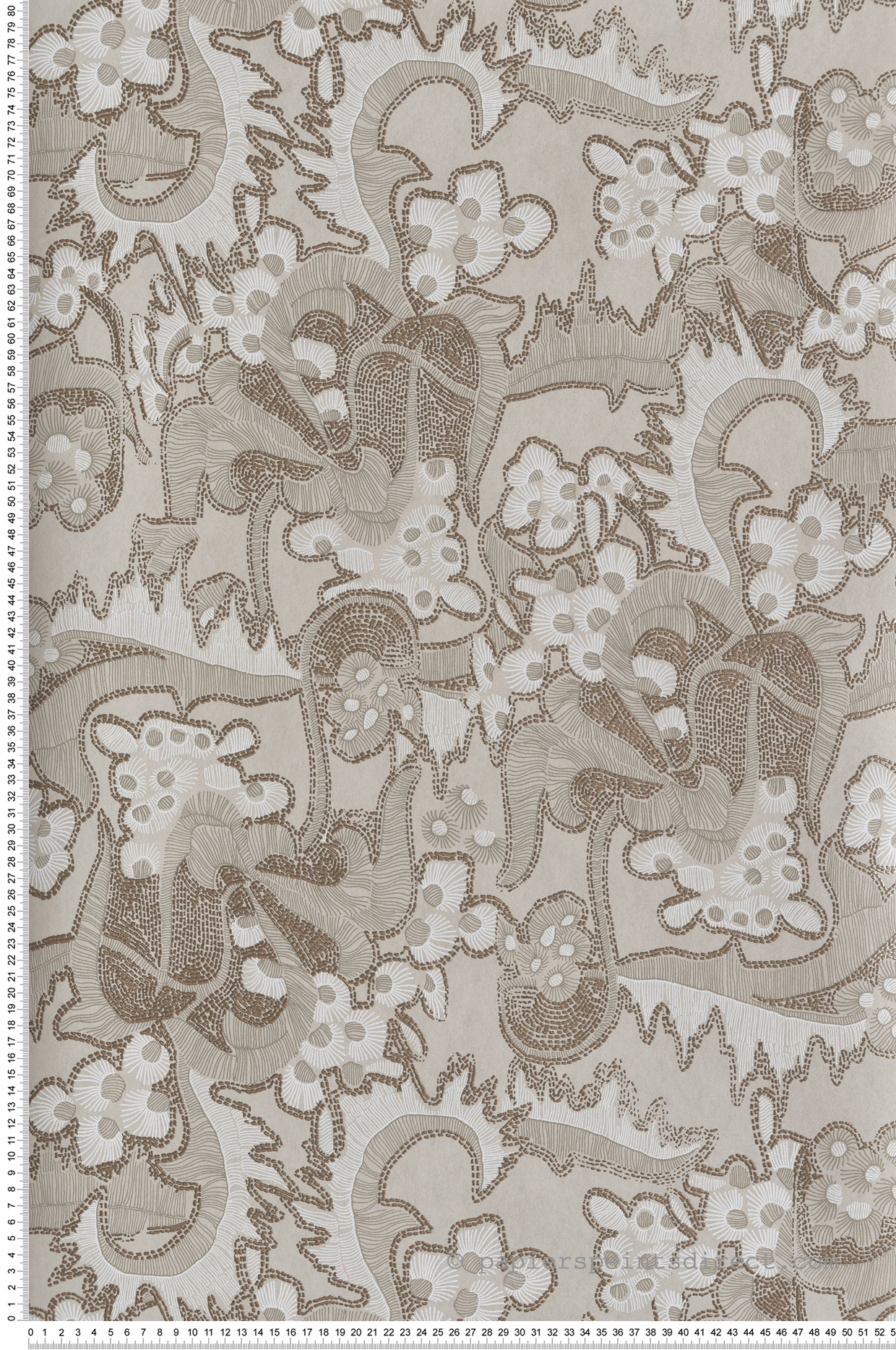 Papier peint Broderie Japonaise Kimora beige ficelle bronze - Kimono de Masureel | Réf. MAS-KIM202