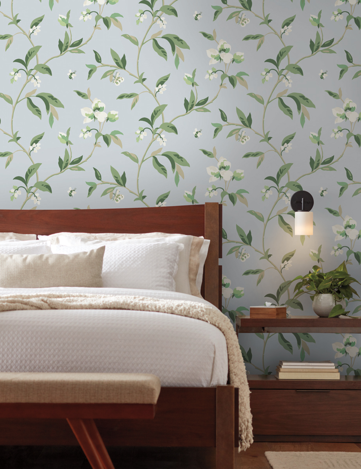 Papier peint Fleur Printemps vert bleu - Greenhouse de York (Initiales) | Réf. INI-GO8282