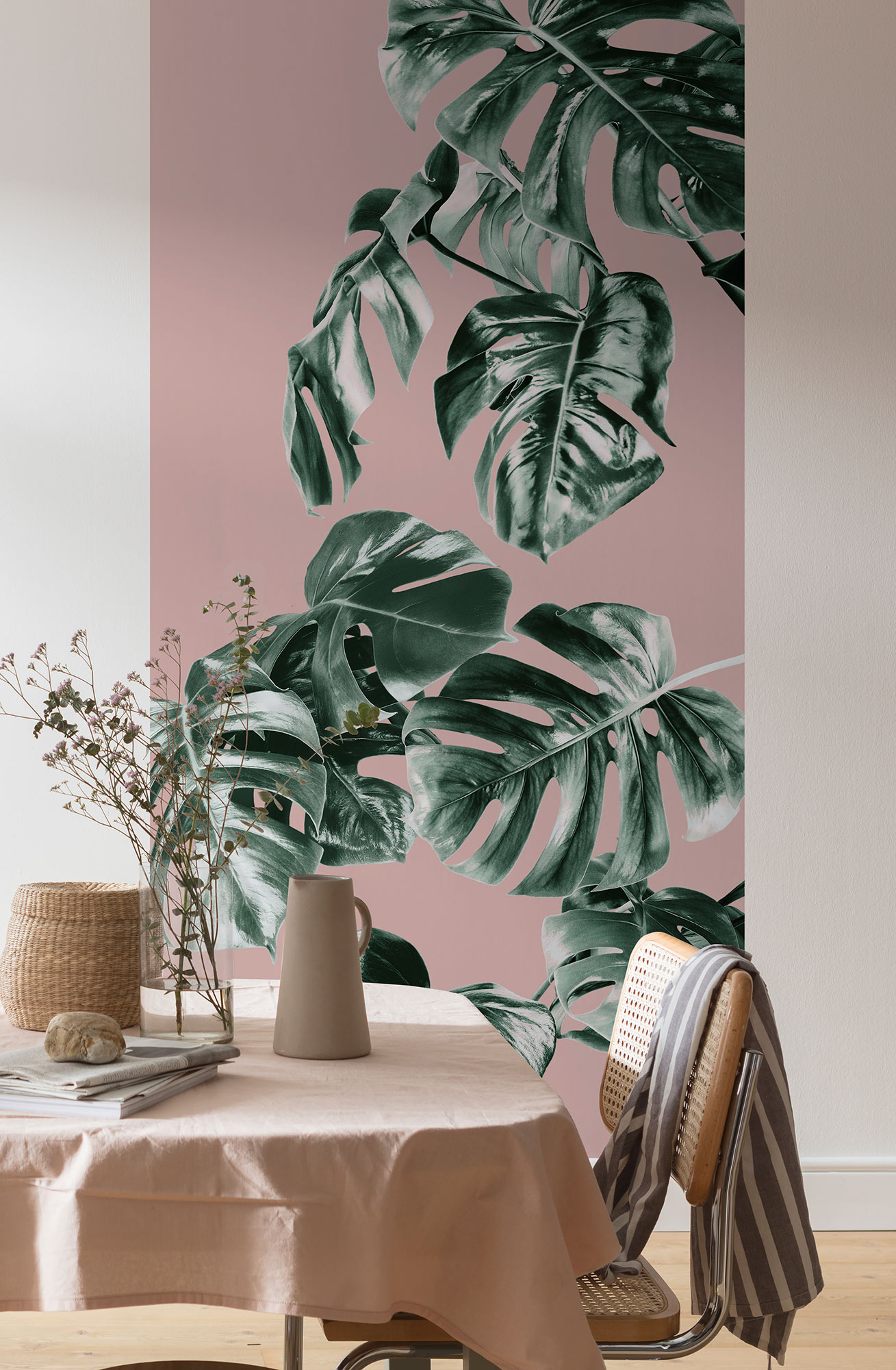 Papier peint jungle Monstera Rosé Panel vert - Papier peint lé unique Komar